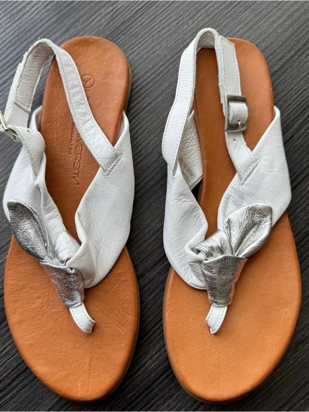 Unity In Diversity Leather White Silver Sandals Size 39 (9)